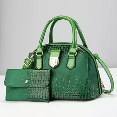 Ombro crocodilo com carteira feminina, bolsa brilhante de couro PU, bolsa de alta qualidade, 2 pçs/set, estilo outono e inverno, 2024 - Wolf Magazine