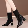 Botas femininas de salto alto, sapatos femininos, salto grosso, tecido elástico, zíper, moda feminina, inverno, novo, 2023