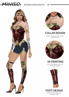 Miniso cosplay filme mulher maravilha traje festa de halloween impressão sexy macacão desempenho palco zentai bodysuit roupas femininas - Wolf Magazine