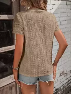 Camiseta feminina de algodão topos 2024 verão rua oco para fora simples cor sólida v camisa casual y2k t camisa branca blusa mujer moda - comprar online