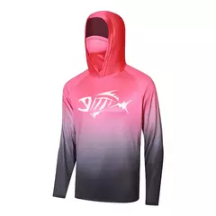 Imagem do Pesca com capuz com máscara masculina, moletom manga comprida, proteção UV, umidade wicking, roupas de pesca