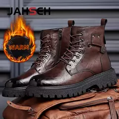 Qualidade superior designer de couro de vaca do vintage botas de neve dos homens de negócios botas de couro genuíno dos homens rendas acima botas de motocicleta ao ar livre