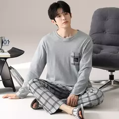 Pijama masculino com gola em o listrado, pijamas de algodão penteado, lounges plus size, outono e inverno, maduro na moda, novo, L a 6XL, 2020 na internet