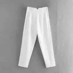TRAF-Calças de escritório de cintura alta femininas, calças formais de escritório, calças lápis, pretas, rosa, brancas para senhoras, moda - loja online