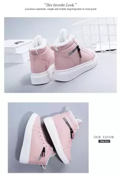 Botas de pelúcia quente PU para mulheres, sapatos de inverno, apartamentos, rendas, botas de neve curtas, senhoras, 2022 na internet