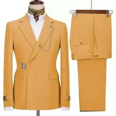 Blazer e calça masculina com lapela entalhada, fantasia justa, roupa de casamento, design italiano, festa, 2 peças, 2024 - comprar online