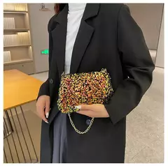Imagem do Lantejoulas crossbody saco de corrente simples ins cor sólida lantejoulas bolsa de ombro axilas bolsa de telefone noite sacos de embreagem bolsa