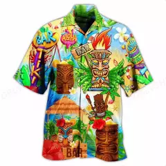 Camisa havaiana com estampa 3D masculina papagaio, blusa de praia casual manga curta, camisa lapela vocacional, moda menino