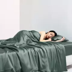 Liv-Conjunto de cama verde puro, 100% seda, cor sólida, lençol plano, fronhas, rainha, colcha de rei, conjuntos de cama para dormir, presente - comprar online