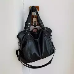 Bolsas de ombro pretas de grande capacidade para mulheres, bolsa de compras monocromática, couro macio, bolsa crossbody, sacola de viagem senhora na internet
