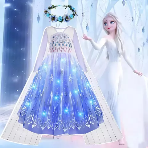 2024 halloween carnaval congelado menina princesa roupas clássicas fantasia cosplay vestido branco elsa led strip vestuário traje