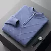 Suéter de cashmere tricotado masculino, pulôver meia gola alta, blusa casual engrossa, cor sólida, roupas de outono e inverno 100% lã