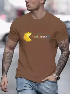 Camiseta respirável de manga curta masculina, Camiseta casual de secagem rápida para planetas do sistema solar, treinamento em corrida na internet