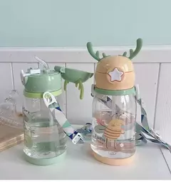 Garrafa de água Deer Horn para crianças, grande capacidade, copo de palha de plástico, estudante, menina kawaii, crianças, desenhos animados, 500ml - loja online
