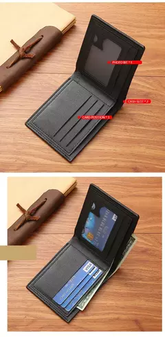 Carteira de couro sintético curta bifold masculina, titular do cartão de identificação de crédito bolsa billfold, Business Slim Clutch, monocromática - Wolf Magazine