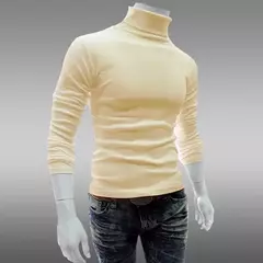 Imagem do Gola alta masculina malha suéteres de algodão, pulôveres finos, roupas de escritório, tops masculinos, monocromáticos, vinho tinto