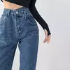 Jeans vintage drapejado de cintura alta feminino, calças de perna reta, jeans drapejado solto