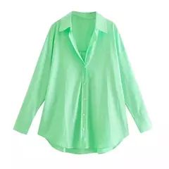 TRAF-Camisa multicolor de botões para mulheres, blusa de manga comprida, blusas extragrandes, streetwear feminino, verão na internet