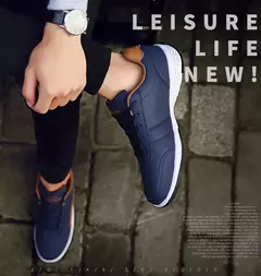 Sapatos masculinos de couro pu tênis tendência casual respirável lazer masculino tênis antiderrapante calçados vulcanizados tenis masculino - loja online