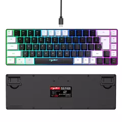 Teclado para jogos com fio USB, 68 teclas, 20 RGB Backlight, Keycaps preto e branco, Windows Laptops, Computador - Wolf Magazine