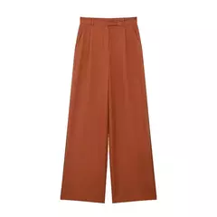 Willshela-Calças direitas femininas com fecho frontal, cintura alta, comprimento total, calças chiques femininas, monocromáticas, moda vintage, senhora