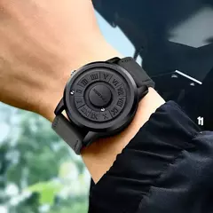 FOXBOX-Relógio de pulso masculino de quartzo magnético, ponteiro de rolagem criativo, relógio de couro genuíno - loja online