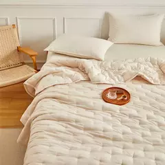 Conjunto de colcha acolchoada branca, capa de cama fina com fronha, cáqui sólido, EUA, Reino Unido, tamanho AU, cobertor de colcha de verão, cama de hotel, 2/3 peças