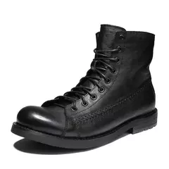 Botas masculinas de trabalho vintage de cano alto, botas de couro estilo britânico, sapatos de plataforma novos, primavera, outono, 2022