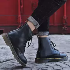Botas de couro genuíno clássico de seis furos para homens e mulheres, bota curta, bota de equitação ao ar livre, estilo britânico, moda, tamanho 35-48 - loja online