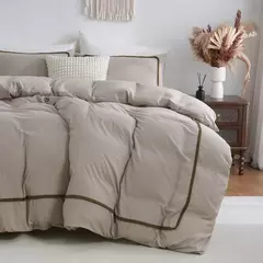 Soft Lightweight Duvet Cover Set, suave cama para baixo, bola Consolador, linha geométrica cama, toda a temporada, branco e cáqui, 3pcs na internet
