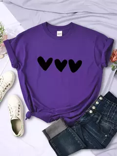 Preto Coração Impressão Camisetas Femininas, Rua Manga Curta, All-Math Soft Tee, Roupas Casuais, Respirável Mulheres Tops, Personalidade