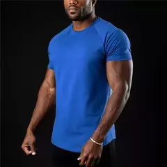 T-shirt lisa do Gym para homens, roupa da aptidão, o-pescoço, manga curta, algodão, ajuste fino, halterofilismo, Tees do exercício, tops, verão na internet