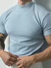 Camiseta listra de gola alta masculina, blusa fitness de manga curta, roupa esportiva de lazer, moda primavera e verão, camisa esportiva