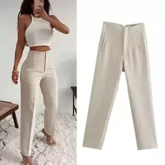 TRAF-Calças de escritório de cintura alta femininas, calças formais de escritório, calças lápis, pretas, rosa, brancas para senhoras, moda