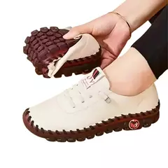 Sapatilhas planas de couro com renda para mulheres, sapatos casuais, sapatos confortáveis para mãe, novo, primavera, 2022 - comprar online