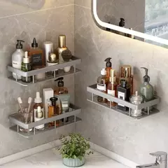 Wall Mounted 2-Tier prateleira flutuante para banheiro, sem broca, Shampoo Holder, prateleiras para cozinha, Hardwares Organizer na internet