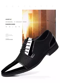 Imagem do Tendência clássico masculino vestido sapatos para homens oxfords sapatos de couro patente rendas até formal couro preto festa de casamento shoes2023