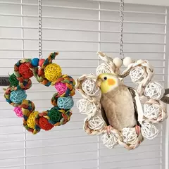 1pc bola de rattan em forma redonda pássaro balanço brinquedo agarrar mordida brinquedo suporte moagem dentes pendurado mastigar brinquedos para animal de estimação pássaro papagaio gaiola decoração