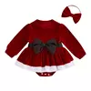 MISOWMNJOY-Romper de veludo com bowknot para bebês, vestido de festa de Natal, roupas recém-nascidas, macacão de manga comprida