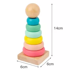 Anel de madeira do empilhador do arco-íris para crianças, Torre Educativa, Stack Up Blocks, Jogo de forma de cor