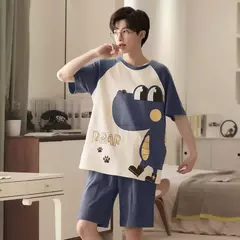 Conjunto de pijama casual solto de manga curta masculino, loungewear esportivo juvenil de verão, terno plus size, pode ser usado lá fora por homens - loja online