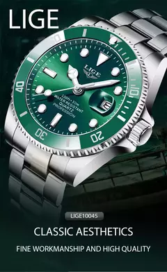 LIGE-Relógio Masculino Impermeável Esporte, Relógio Quartzo, Relógio de Data, 30ATM, Top Brand, Moda Luxo, Mergulhador - Wolf Magazine