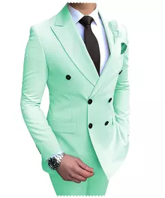 Imagem do 2024 novo terno masculino bege 2 peças duplo breasted notch lapela plana fino ajuste casual smoking para casamento (blazer + calças)