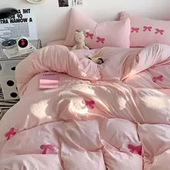 Cute Pink Bows Embroidery Duvet Cover Set, Conjuntos de cama 3D Confortável Rainha Consolador, capas macias para meninas, crianças, adolescentes - comprar online