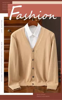 BROWON-Cardigã monocromático com decote em v masculino, suéter casual, cardigã comercial, clássico, moda coreana, roupas masculinas - loja online
