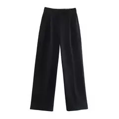 TRAF-Calça de perna larga feminina com bolsos frontais, vintage, cintura alta, mosca com zíper, calça feminina, moda - Wolf Magazine