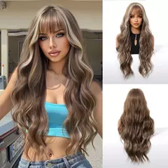 Alan eaton marrom destaque perucas sintéticas com franja para preto feminino longo ombre mel marrom onda peruca resistente ao calor cabelo natural - comprar online