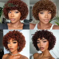 Jerry encaracolado perucas de cabelo humano para preto feminino 10 polegada curto pixie afro kinky encaracolado peruca com franja marrom colorido perucas de cabelo allure - Wolf Magazine