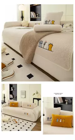 Non-Slip Cordeiro Plush Sofá Capa de Almofada, Tampa De Couro Universal, Grosso Reclinável, Pano Quente, Sala De Estar, Inverno - loja online