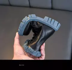 Botas de neve de pele sintética para meninas, botas grossas quentes, sola macia, antiescorregadia, estilo coreano, moda inverno, 6 a 18 anos na internet